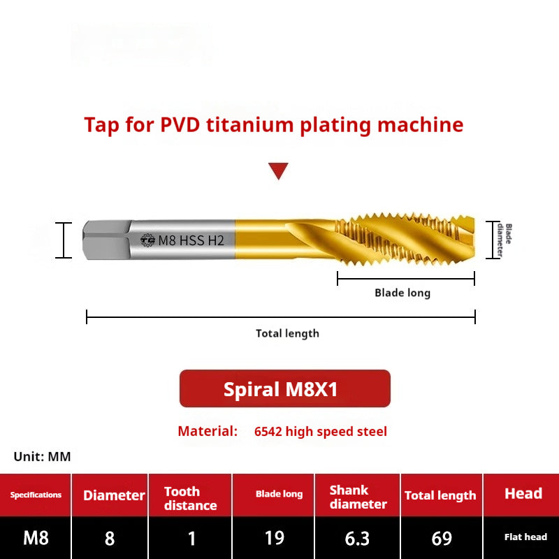 2120-High-speed steel 6542 cobalt-containing titanium plating machine with tap, spiral groove, straight groove, M35 tip tapping fine tooth tap Shandong Denso Pricision Tools Co.,Ltd.